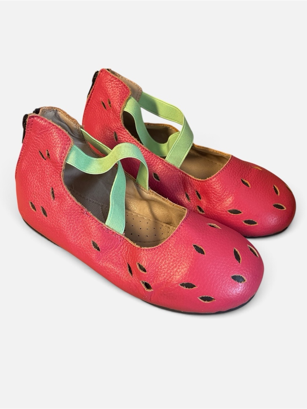 Kids, A Bear Company, Pink/Red Strawberry-Inspired Leather Ballet Flats